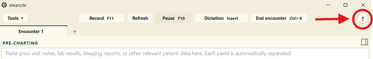 The ? help button in the top-right corner of Eleanote